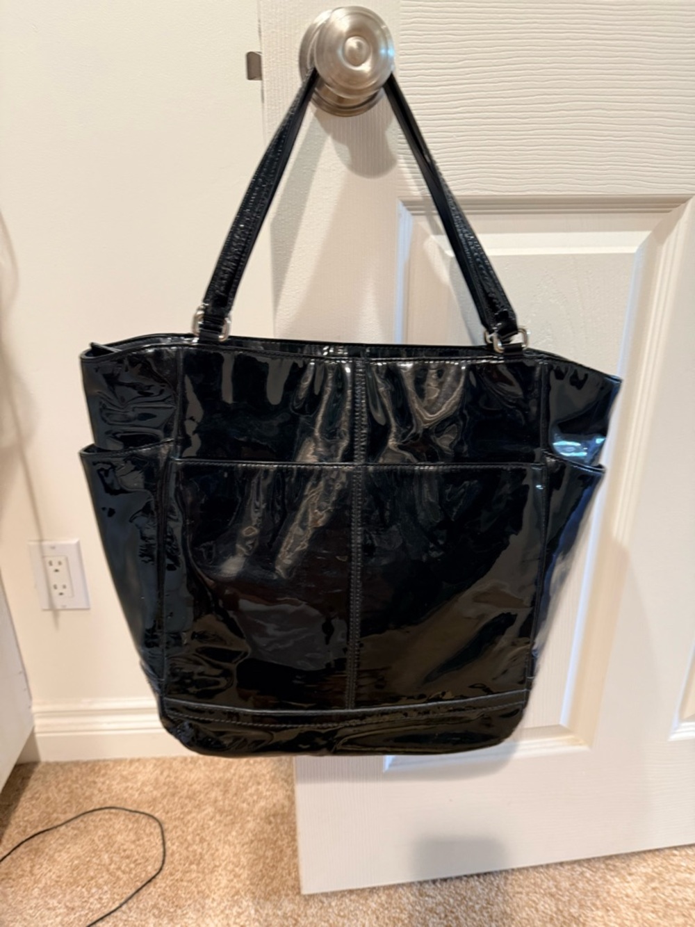 Classic Black Patent Tote Bag - Women's Shoulder Bag
